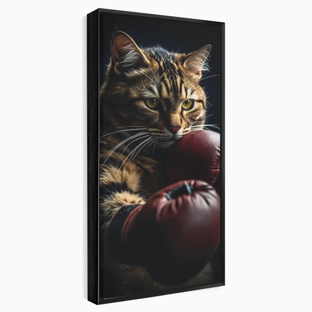Tablou canvas cu tablou canvas cu motan boxer, in rama de aluminiu negru